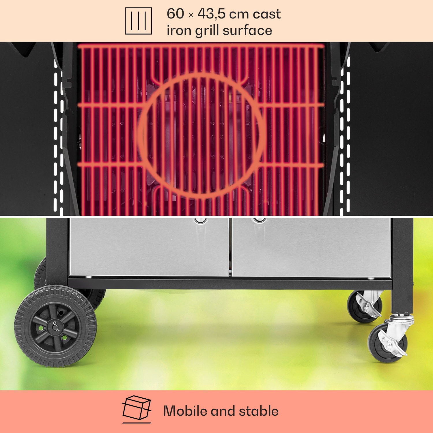 Klarstein Tomahawk, plynový gril, 3 x 3,6 kW horák, 60 x 43,5 cm, gril z nehrdzavejúcej ocele – Obrázok 2