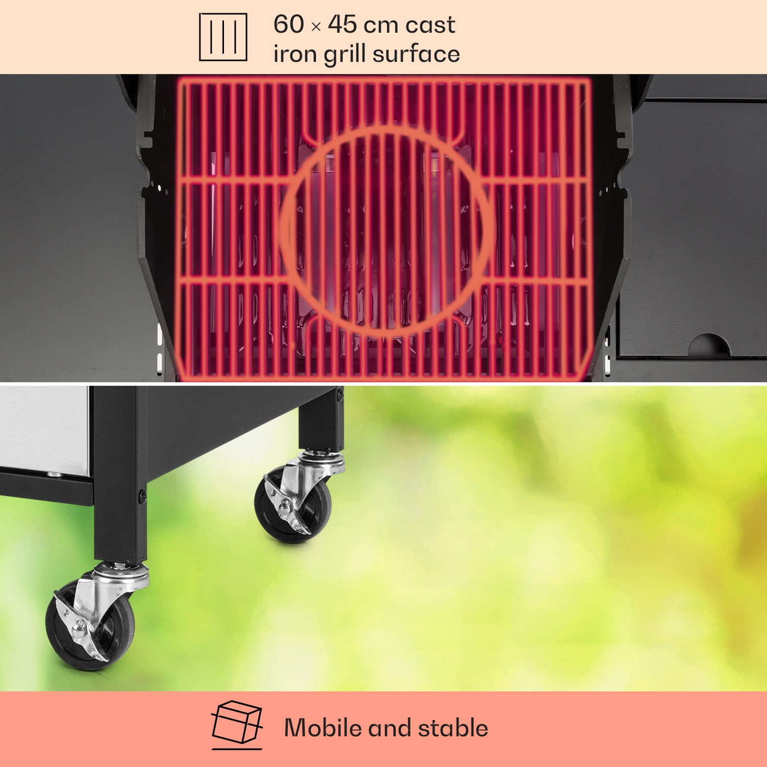 Klarstein Tomahawk 3.1 S, plynový gril, 3x3,6kW horák + 2,7 kW bočný horák, 60x45cm, gril, nehrdzavejúca oceľ – Obrázok 2