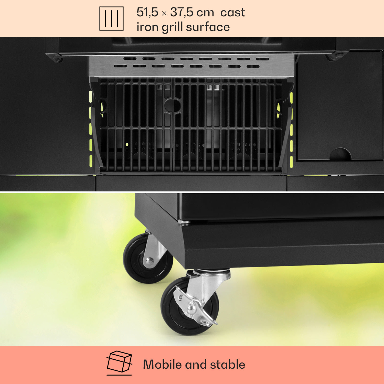 Klarstein Valdosta 3.1, plynový gril, 3 x 2,8 kW + 2,5 kW horák. nehrdzavejúca oceľ, mobilný – Obrázok 2