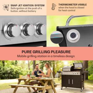 Klarstein Kingsville, kombinovaný gril, plyn + uhlie, 8,1kW, 2+1 horák, výškovo nastaviteľný
