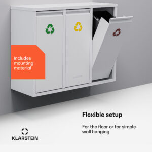 Klarstein Ordnungshüter 3, odpadkový kôš, 45 litrov, 3 recyklačné koše, nástenná inštalácia