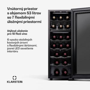 Klarstein Shiraz 18 Duo, chladnička na víno, 2 zóny, 53 l/18 fliaš, 5-18 / 5-18 °C, dotykové ovládanie