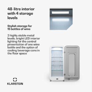 Klarstein Shirley 15 Uno. chladnička na víno, 15 fliaš, 5 - 20 °C, dotykové ovládanie, retro