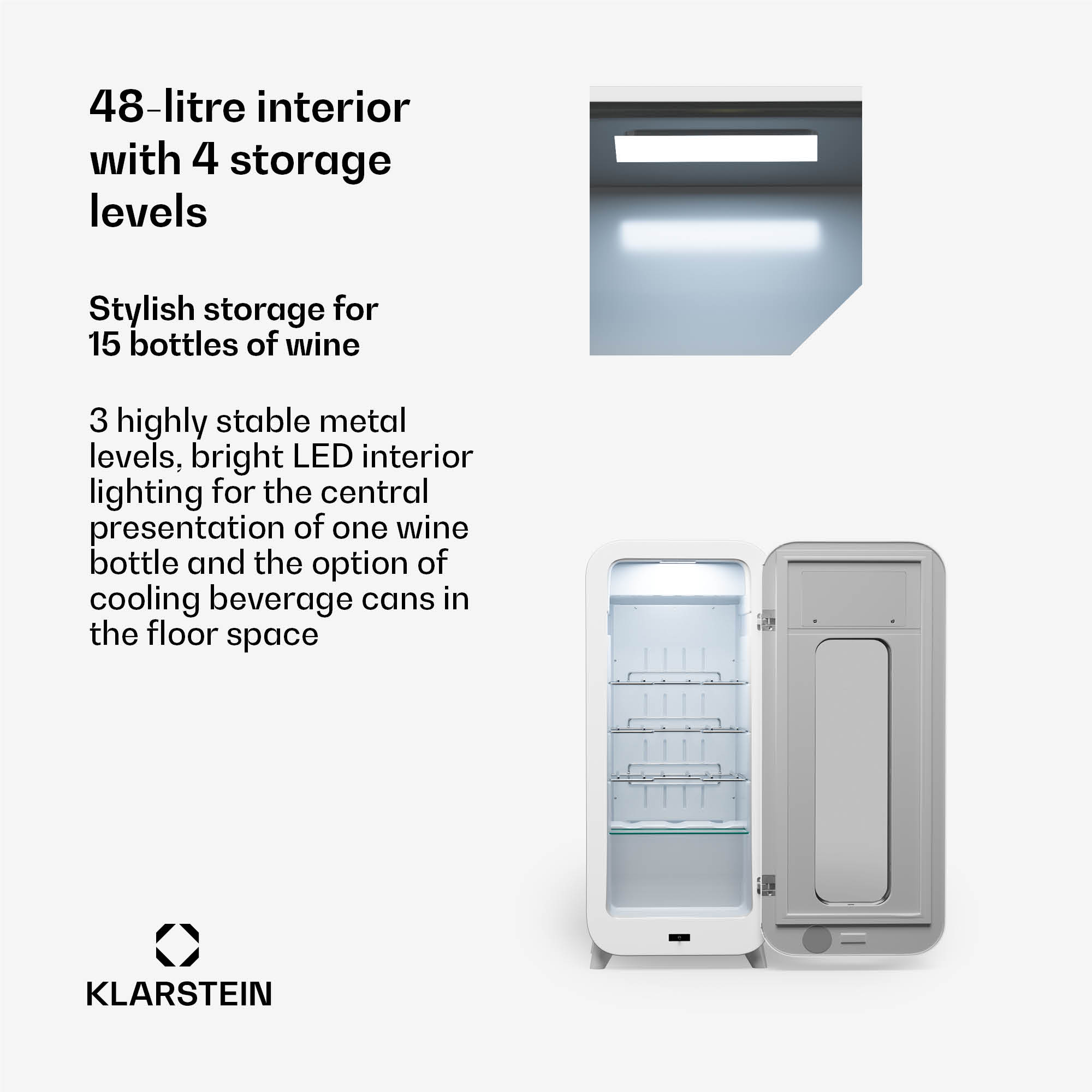 Klarstein Shirley 15 Uno, chladnička na víno, 15 fliaš, 5 - 20 °C, dotykové ovládanie, retro