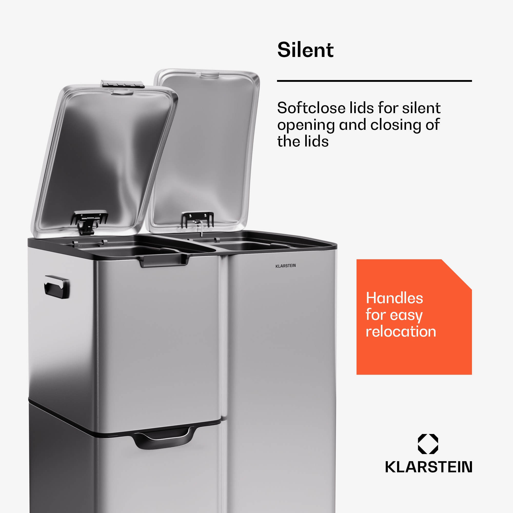 Klarstein Tiyo 3 v 1, kôš na odpadky, 60 litrov, vyberateľný kôš, s mäkkým zatváraním – Obrázok 2