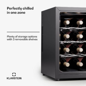 Klarstein Silent Vino 12 Uno, chladnička na víno, 31 l / 12 fliaš, 5-18 °C, dotykové