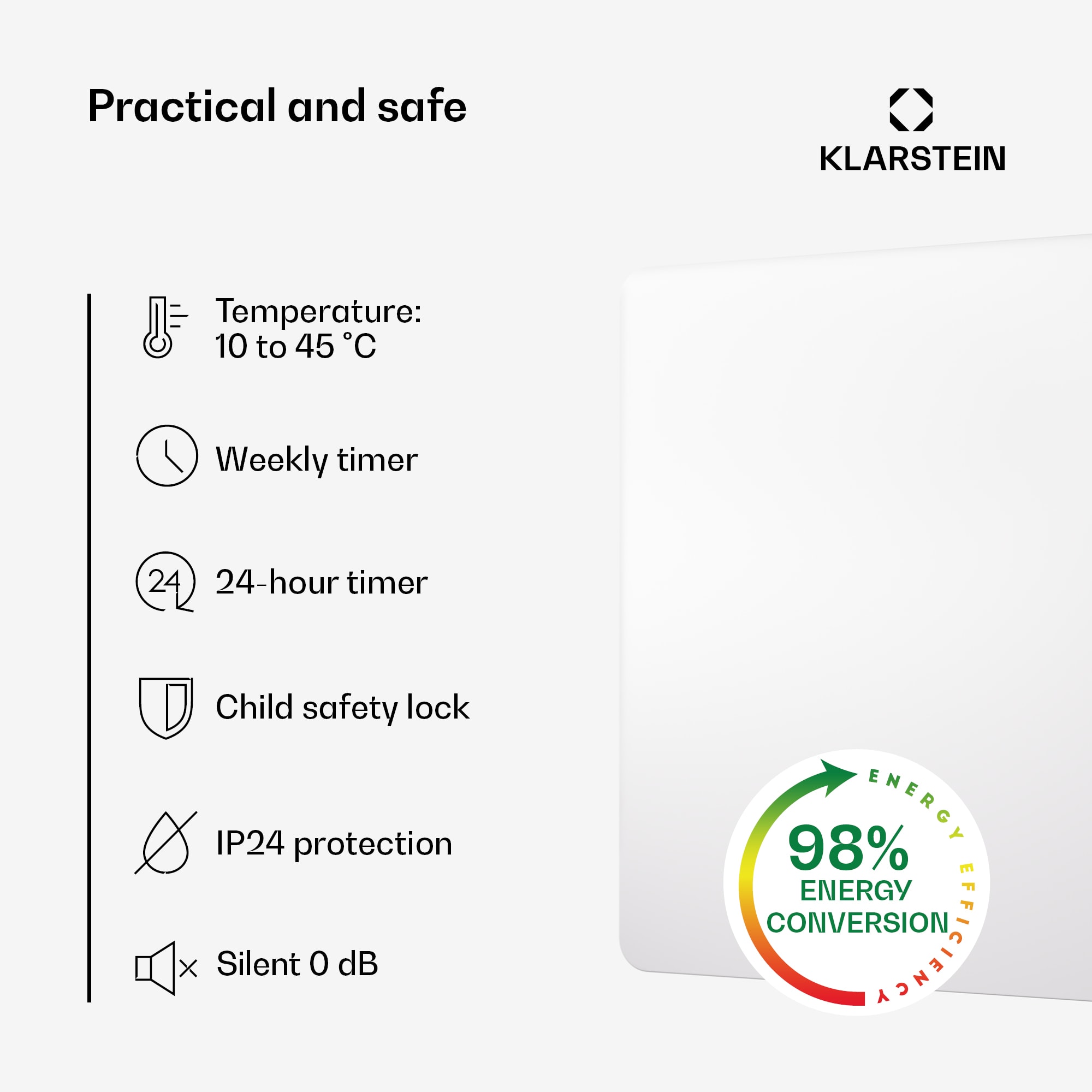 Klarstein Wonderbeam 450 Hybride Infračervený ohrievač 60 x 60 cm 450 W Týždenný časovač Diaľkové ovládanie