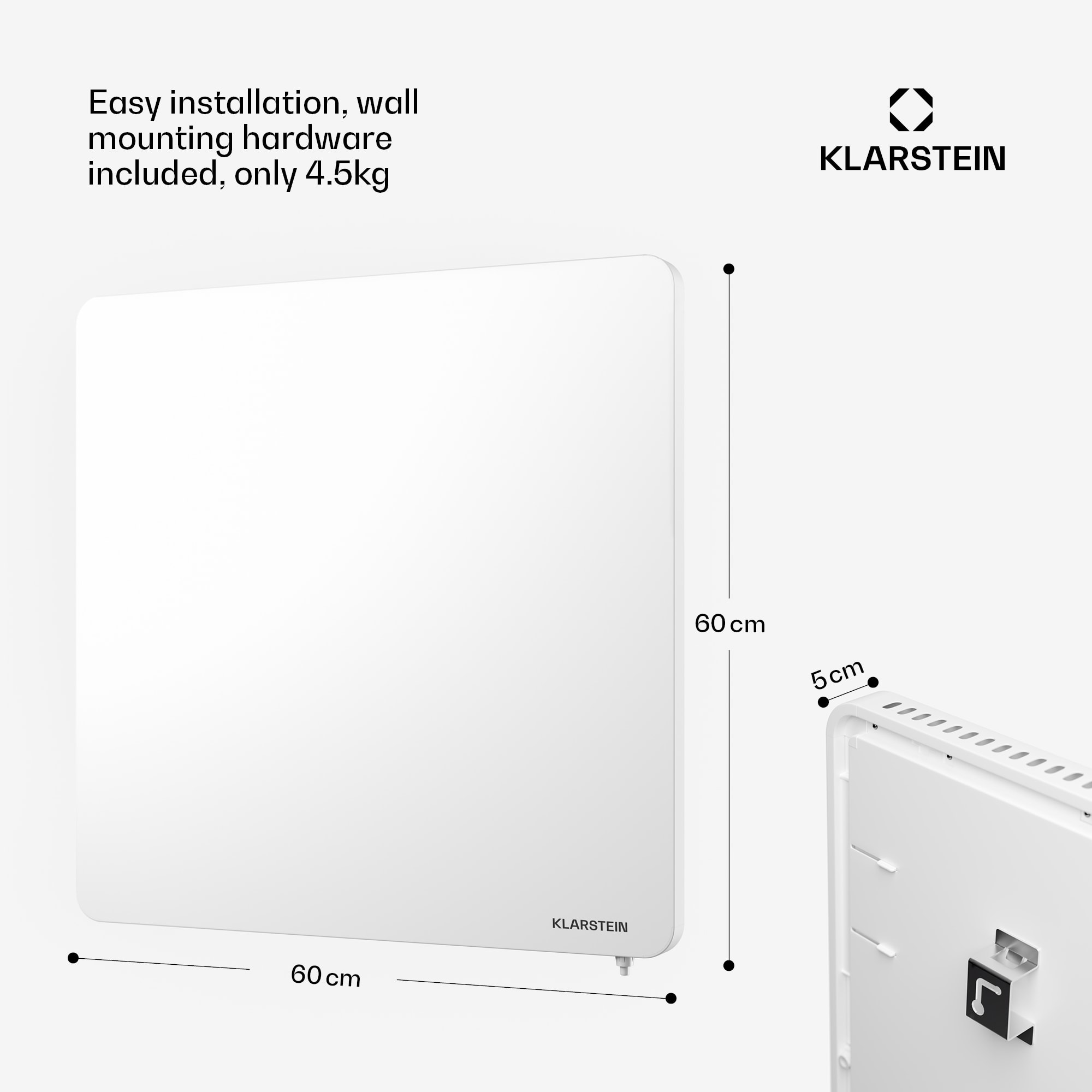 Klarstein Wonderbeam 450 Hybride Infračervený ohrievač 60 x 60 cm 450 W Týždenný časovač Diaľkové ovládanie – Obrázok 2