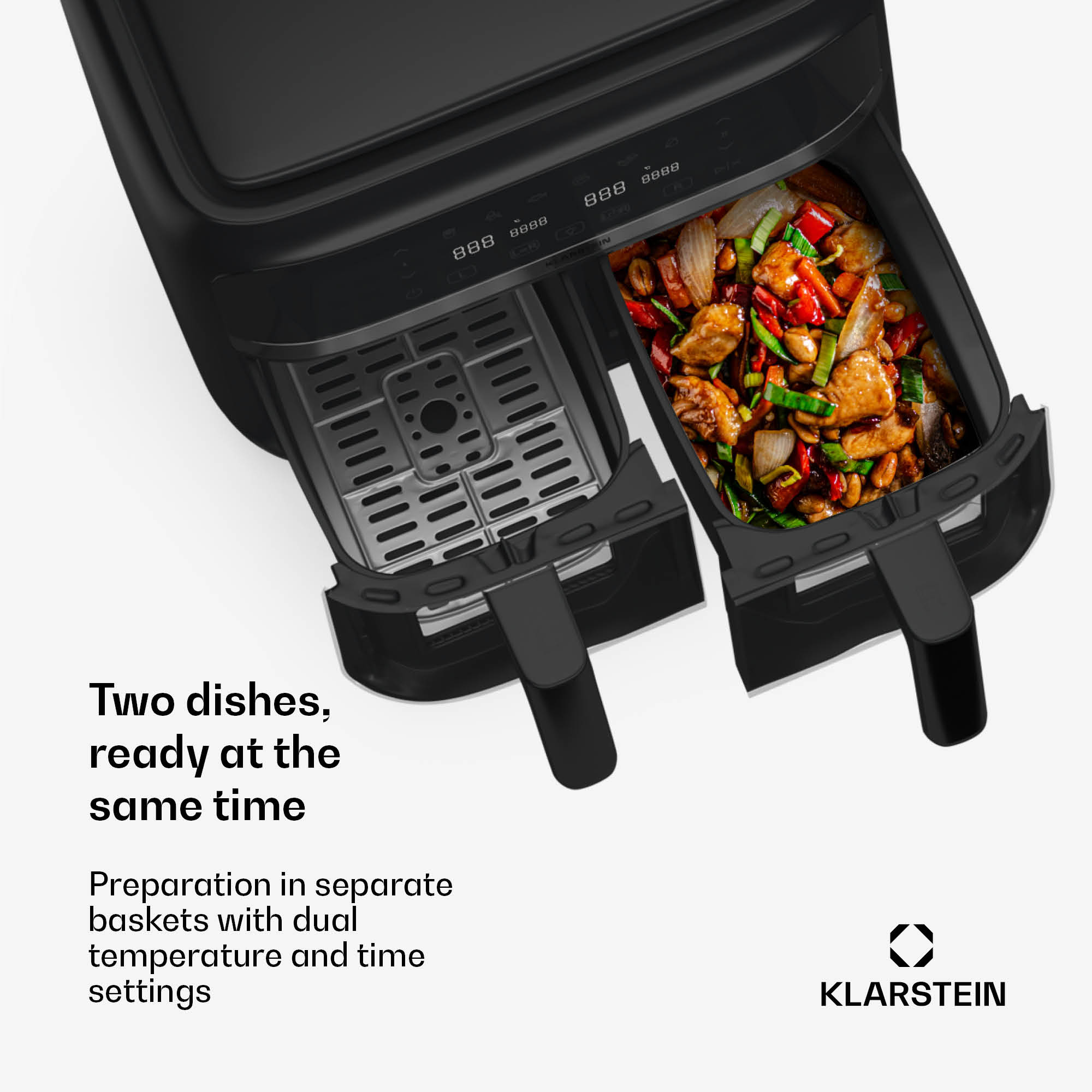 Klarstein VitaFry Duo Skylight, teplovzdušná fritéza, 2850 W, 7,6 l, 2 varné zóny, 6 programov