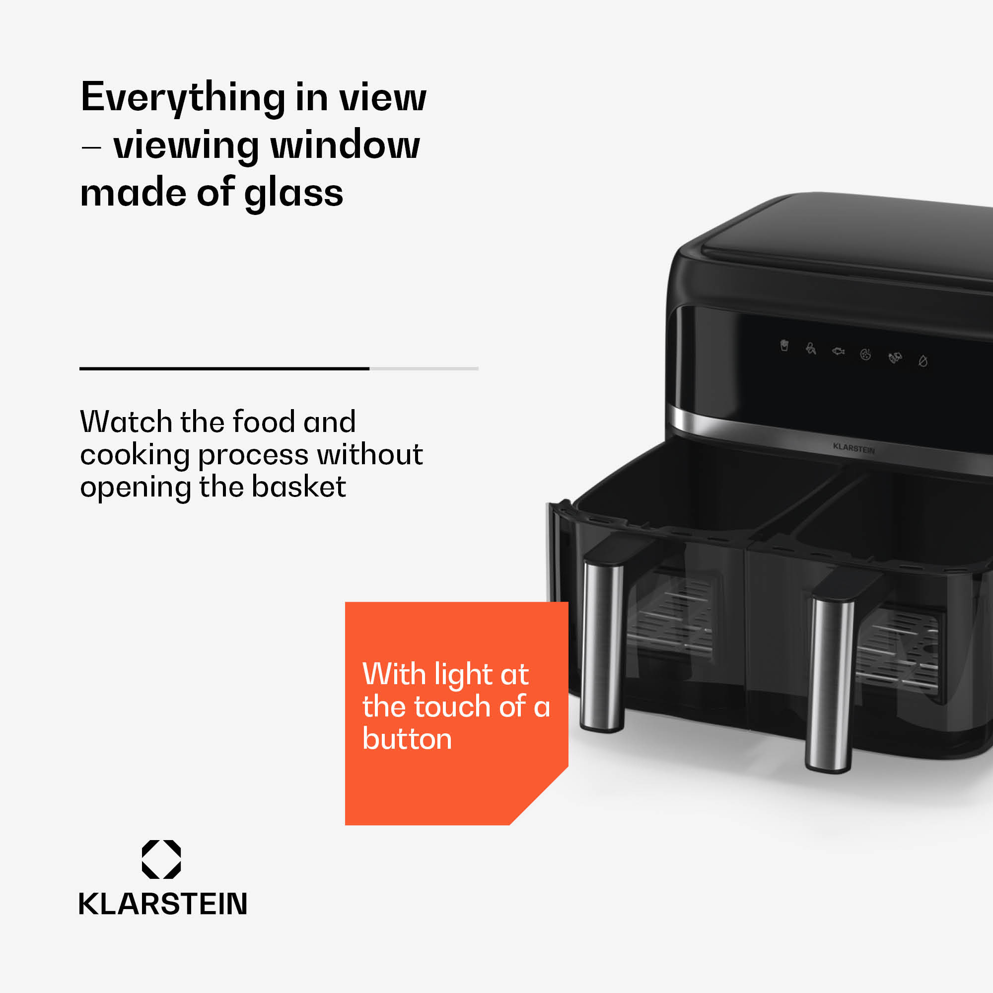 Klarstein VitaFry Duo Skylight, teplovzdušná fritéza, 2850 W, 7,6 l, 2 varné zóny, 6 programov – Obrázok 2