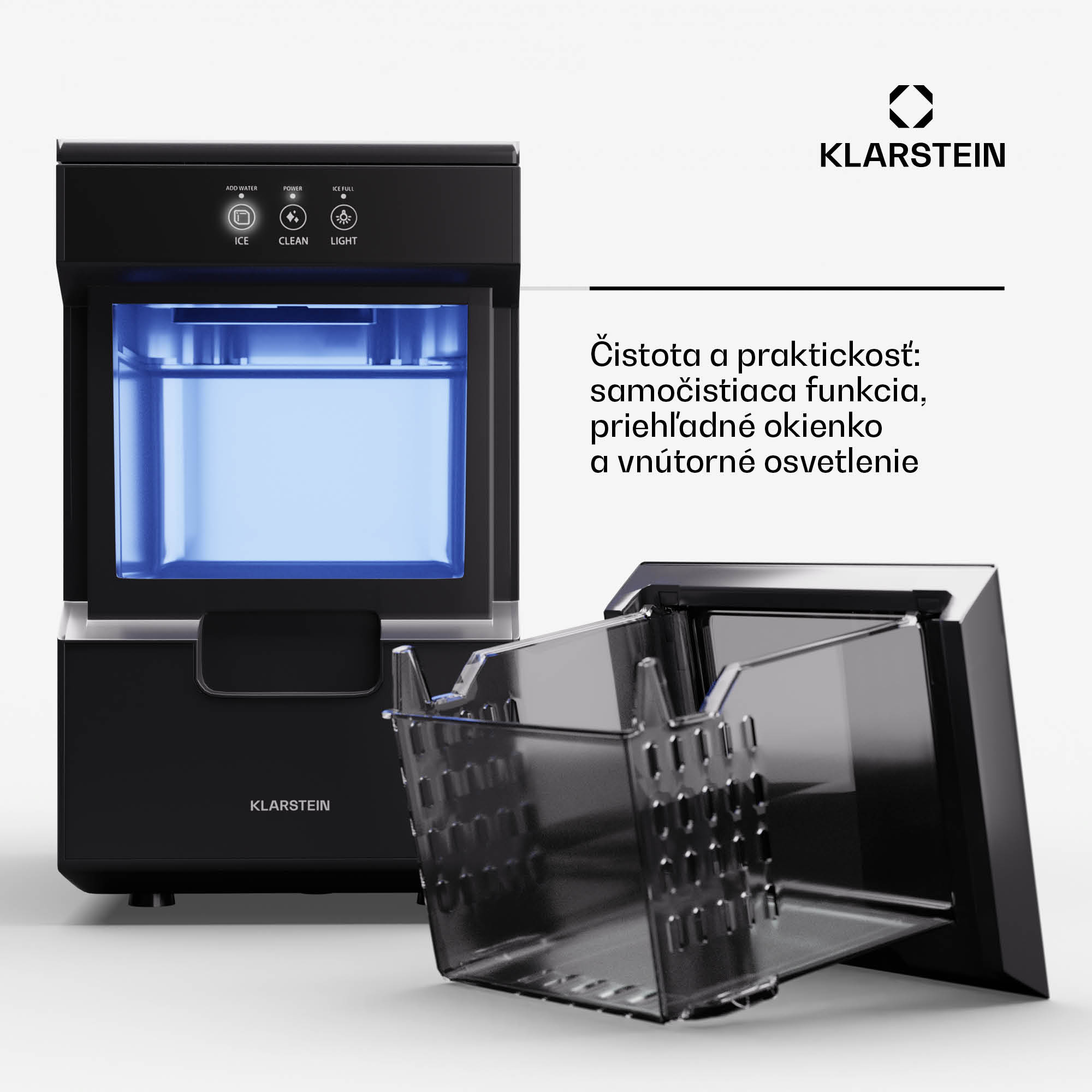 Klarstein Ice Galet, výrobník ľadových nugetiek, 20 kg/24 h, Auto-Clean, 2,2-litrová nádrž na vodu – Obrázok 2