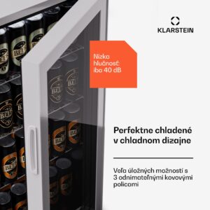 Klarstein Beersafe 74 Slim, chladnička, 74 litrov, 3 police, panoramatické sklenené dvere