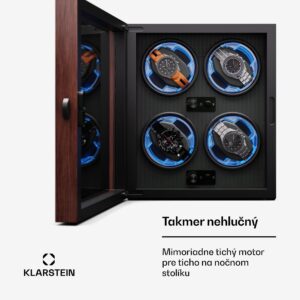 Klarstein Brienz 4, naťahovač hodiniek, 4 hodinky, 4 režimy, drevený vzhľad, modré vnútorné osvetlenie