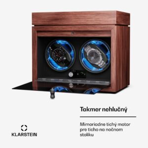 Klarstein Brienz 2, naťahovač hodiniek, 2 hodinky, 4 režimy, drevený vzhľad, modré vnútorné osvetlenie, priehradka na šperky