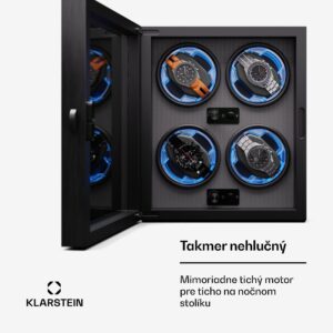 Klarstein Brienz 4, naťahovač hodiniek, 4 hodinky, 4 režimy, drevený vzhľad, modré vnútorné osvetlenie