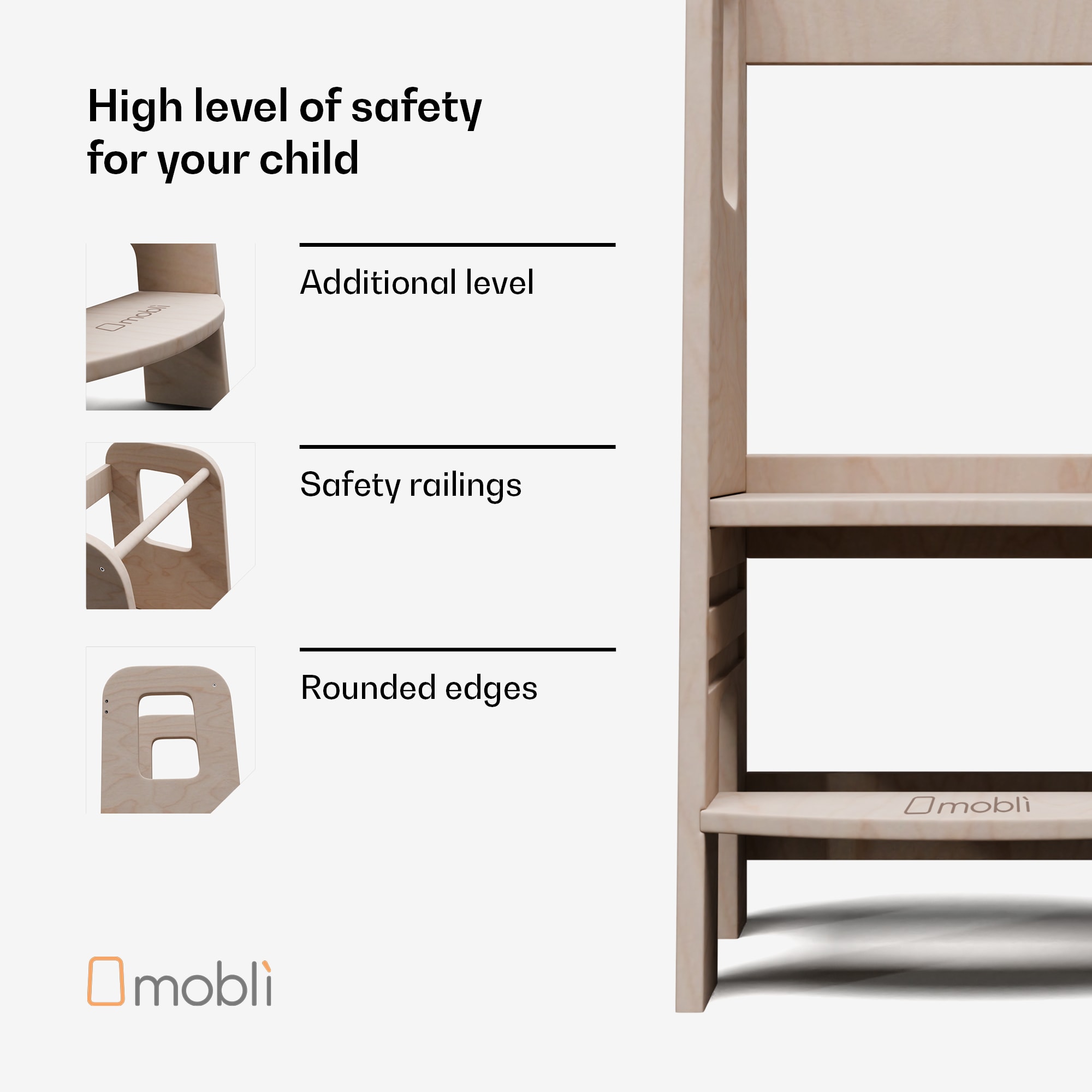 Mobli Ully Montessori, učebná veža, MDF, 40,5 x 86 x 38 cm, výškovo nastaviteľná