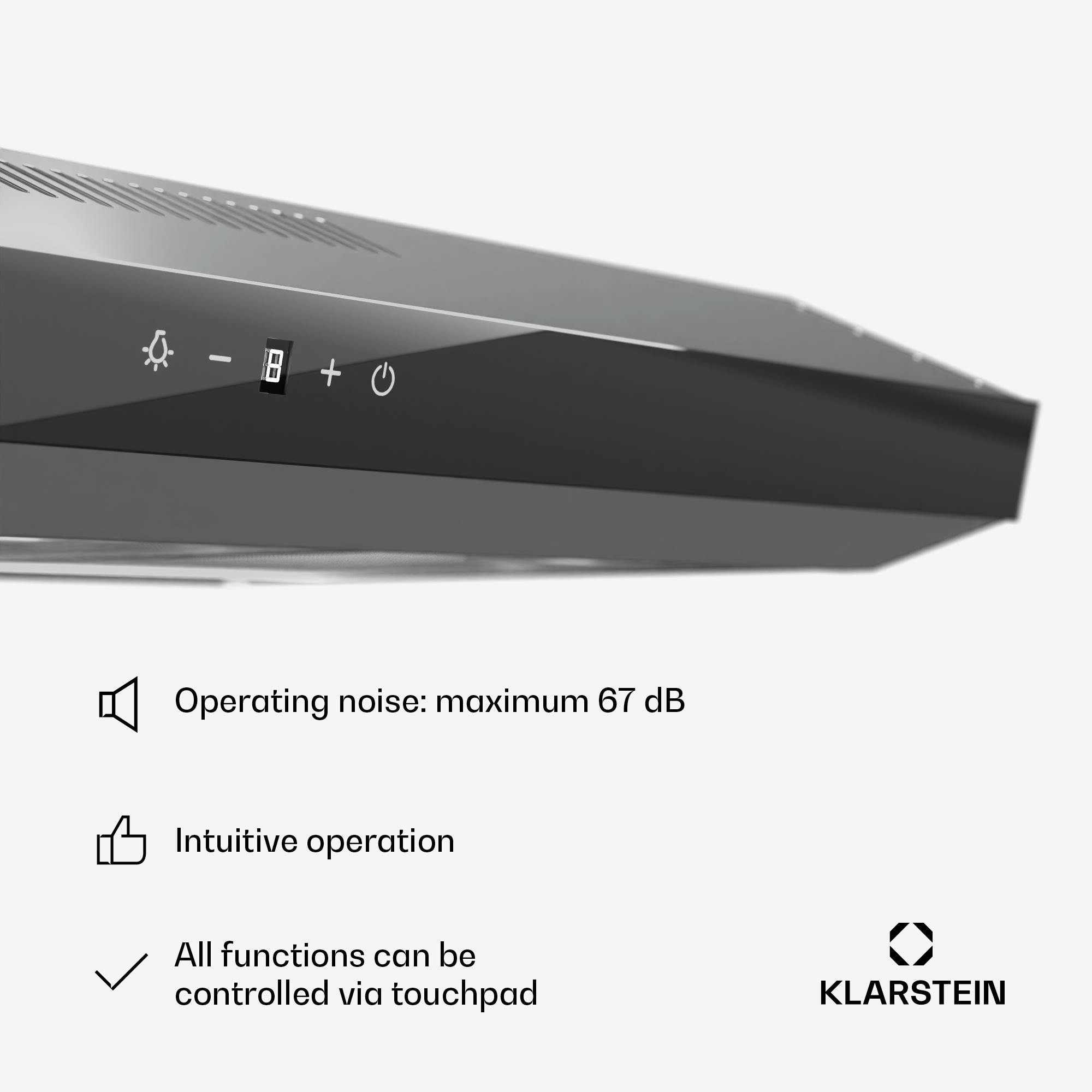 Klarstein Contempo Neo, digestor, podskrinkový, recirkulácia, 175 m³/h, SenseControl, integrované dotykové ovládanie, nehrdzavejúca oceľ / akrylové sklo – Obrázok 2
