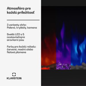 Klarstein Galeras 152, elektrický nástenný krb, 1800 W, LED