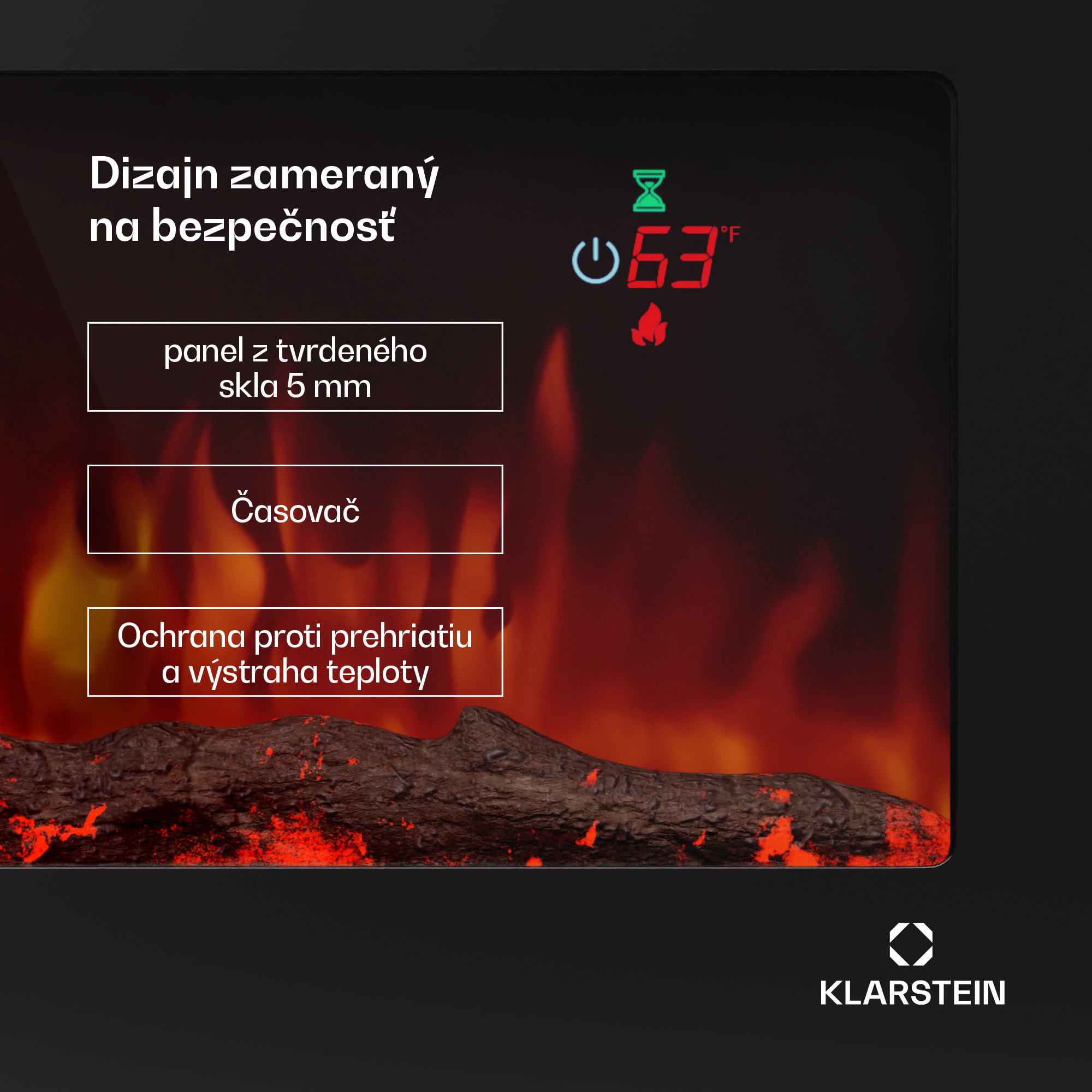 Klarstein Galeras 152, elektrický nástenný krb, 1800 W, LED – Obrázok 3