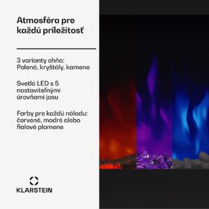 Klarstein Galeras 178, elektrický nástenný krb, 1800 W, LED