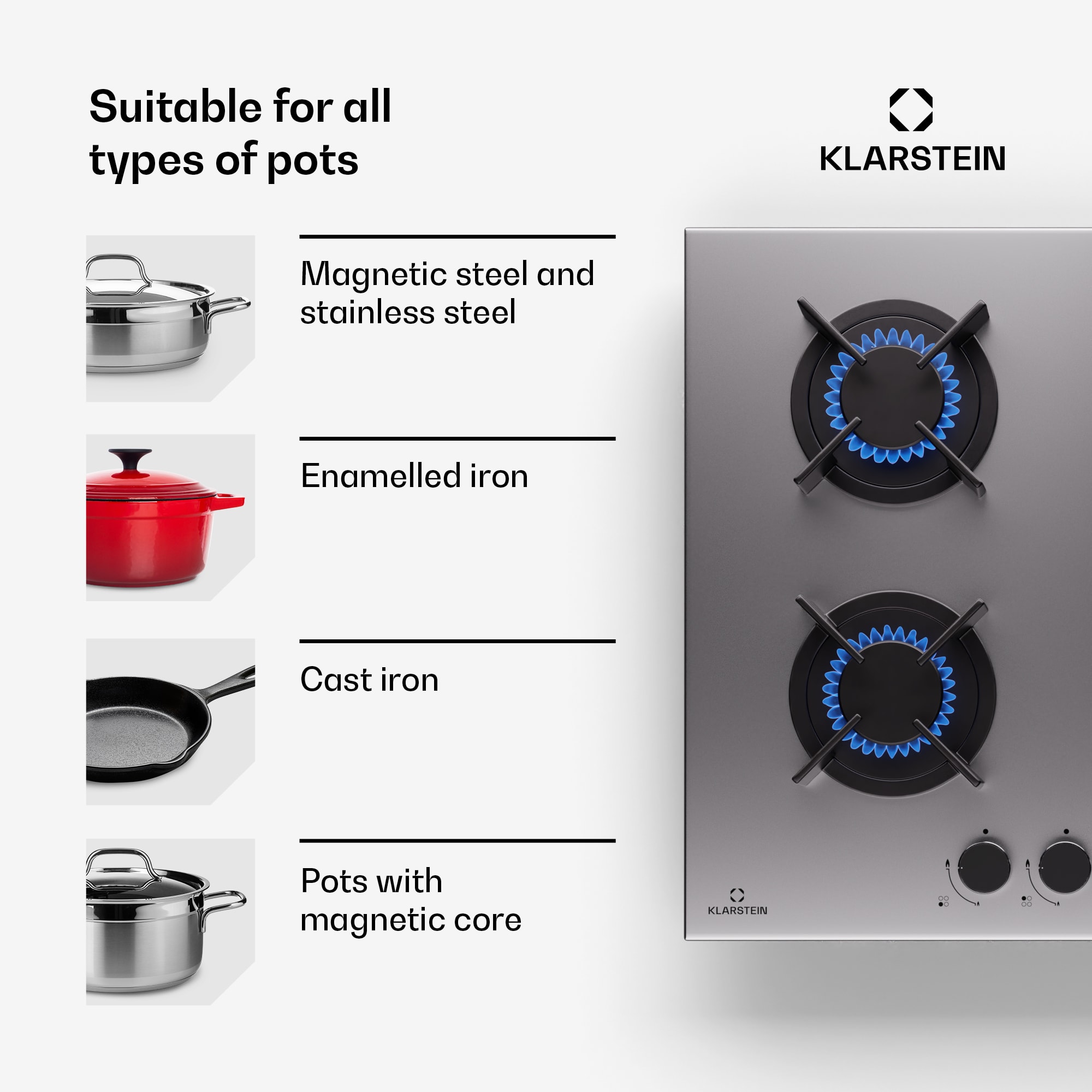 Klarstein Goldflame 4, plynová varná doska, 4 horáky, sebestačná, zemný plyn/propán, nehrdzavejúca oceľ – Obrázok 3