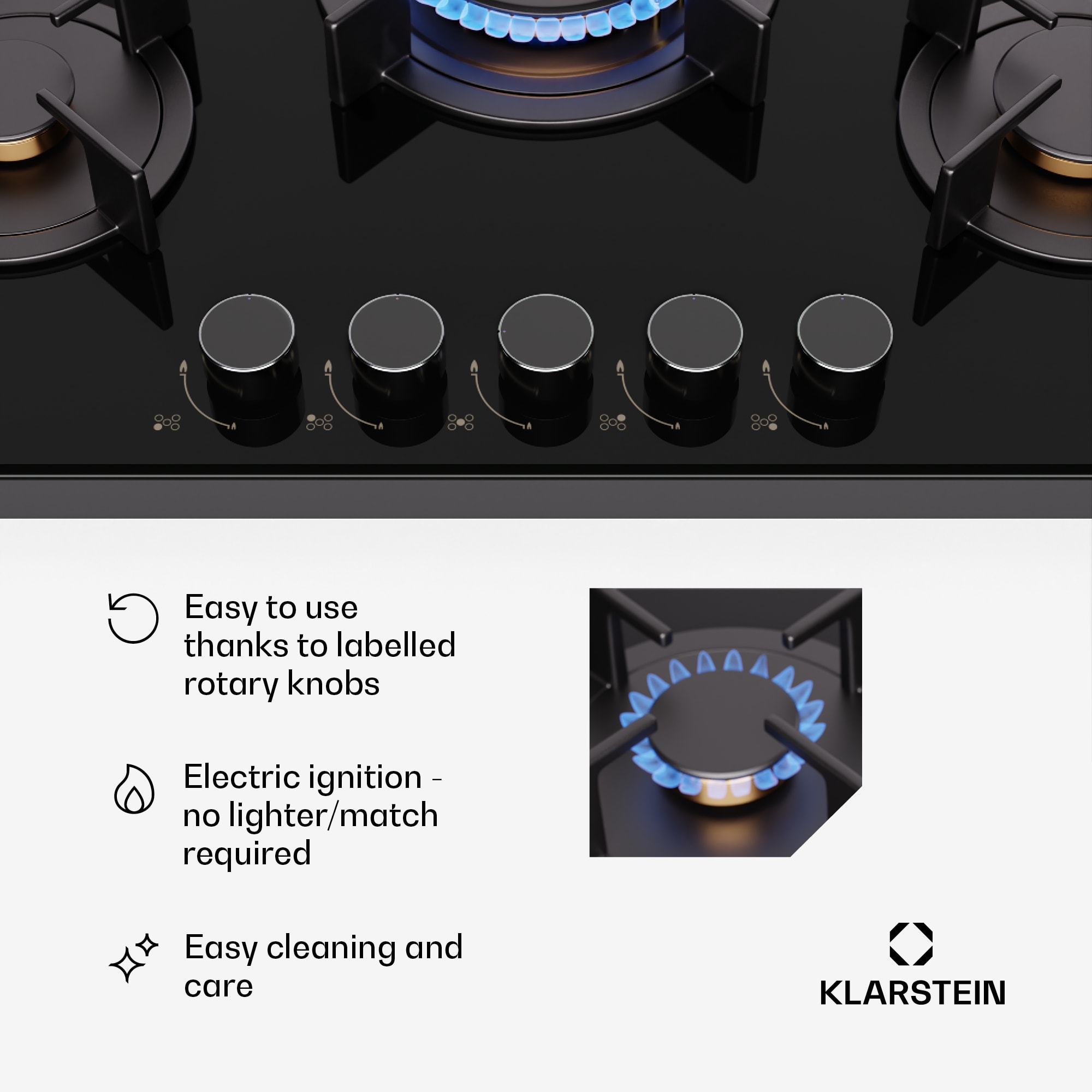 Klarstein Goldflame 5, plynová varná doska, 5 horákov – Obrázok 2