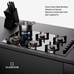 Klarstein Goldflame 6, plynová varná doska, sebestačná, 6 horákov, bočné ovládanie, plyn/propán, sklokeramika, čierna