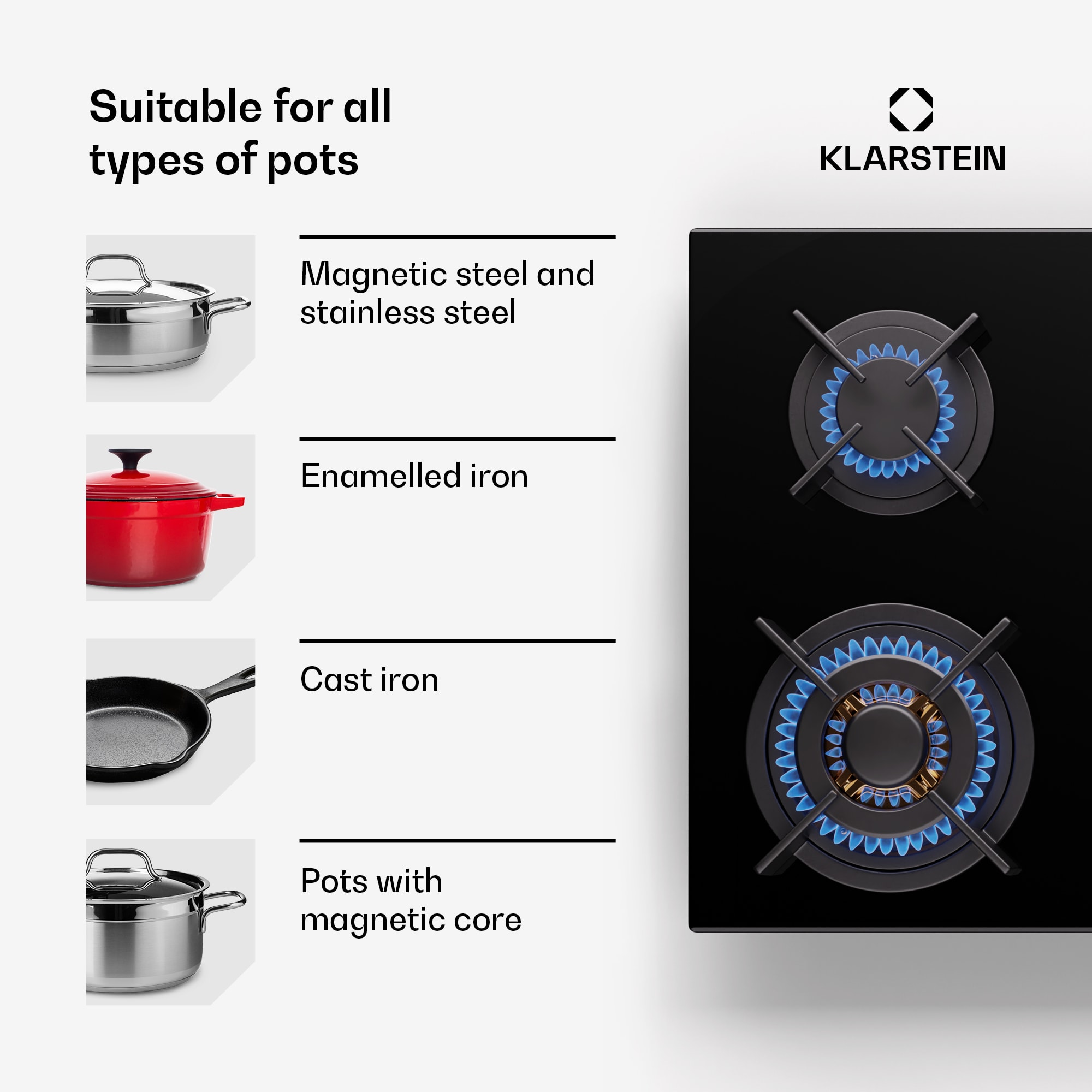 Klarstein Goldflame 6, plynová varná doska, sebestačná, 6 horákov, bočné ovládanie, plyn/propán, sklokeramika, čierna – Obrázok 3