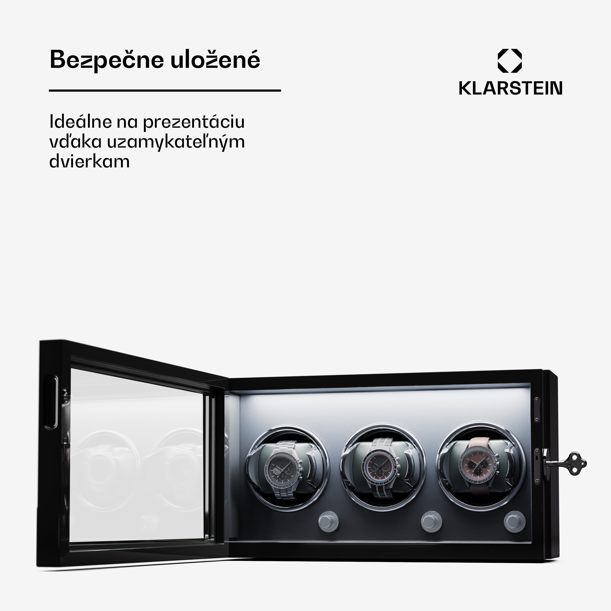 Klarstein Sarthe 3, naťahovač hodiniek, na 3 hodinky, 4 režimy otáčania, LED osvetlenie, zámok – Obrázok 3