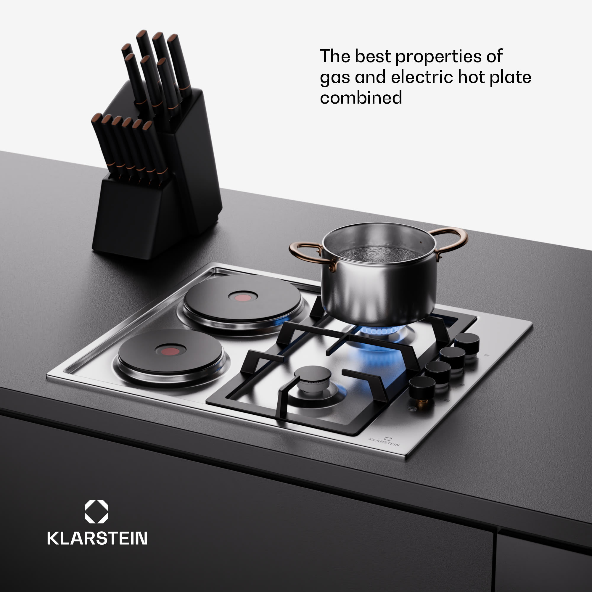 Klarstein MultiChef 4 Hot Plate, elektrická a plynová varná doska, 4 varné zóny, 2 horáky, 2 elektrické platne – Obrázok 2