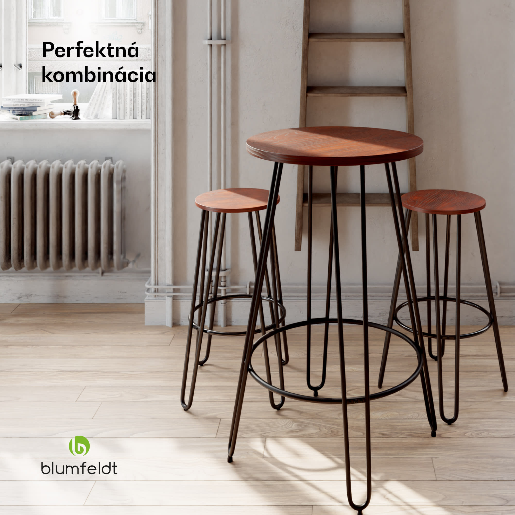 Blumfeldt Bistro stôl, Hamilton, Ø60cm, drevený oceľový rám – Obrázok 2