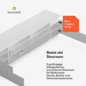 blumfeldt Perth Lowboard , TV skrinka, LED, 3 police, biela, 195 x 33 x 50 cm