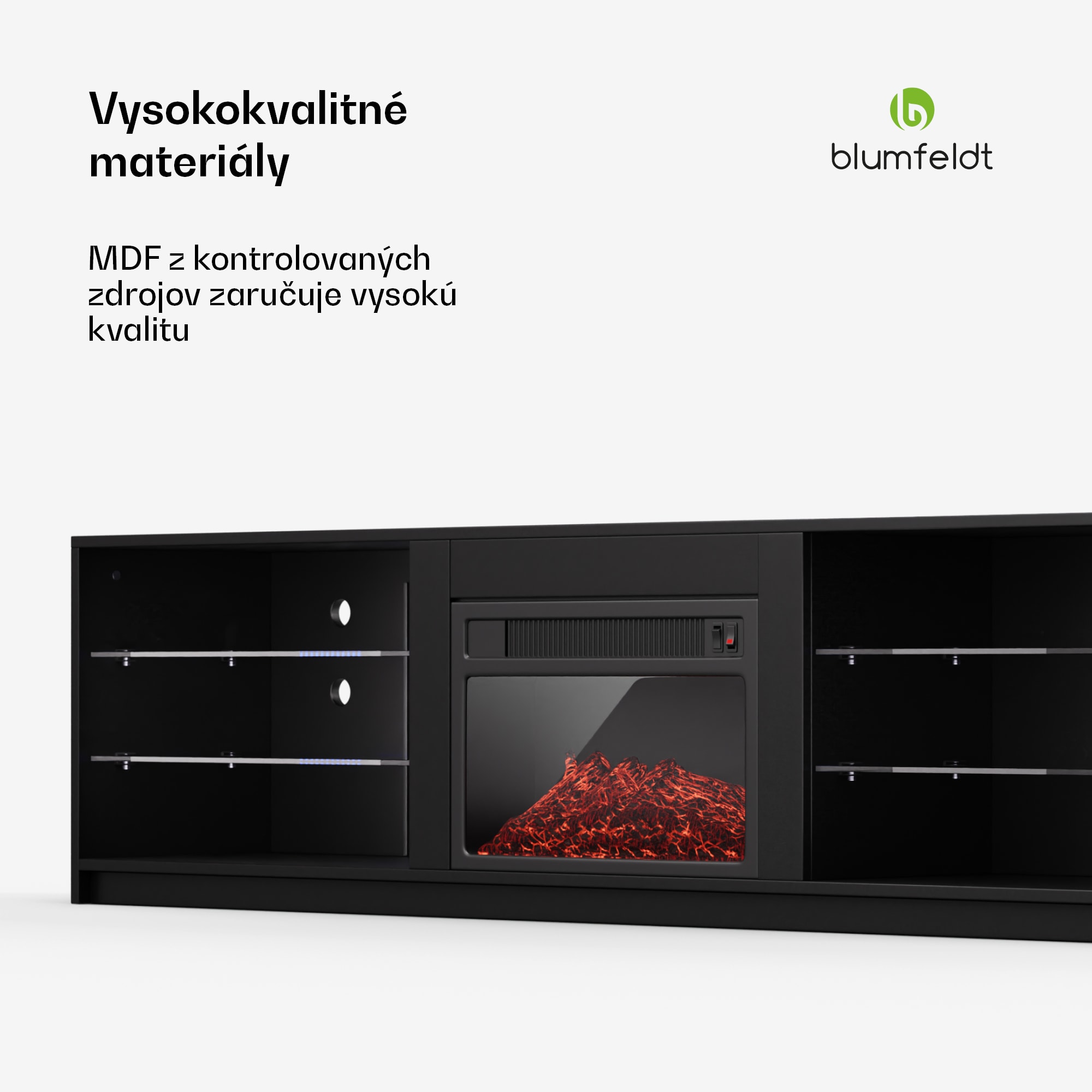 Blumfeldt Perth Medium Lowboard TV skrinka s elektrickým krbom, 160 x 40 x 30 cm, LED – Obrázok 2