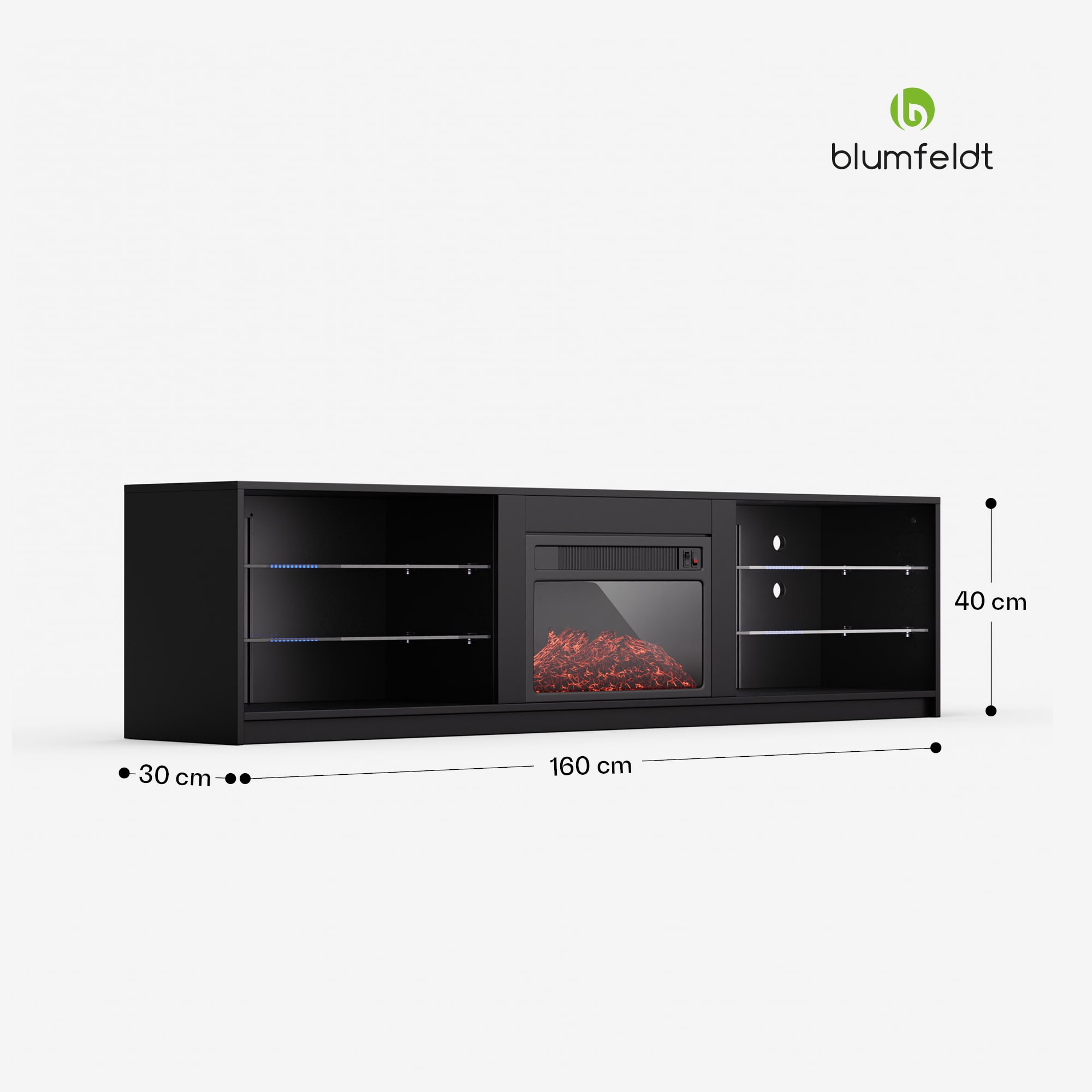 Blumfeldt Perth Medium Lowboard TV skrinka s elektrickým krbom, 160 x 40 x 30 cm, LED – Obrázok 3