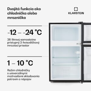 Klarstein Big Daddy Cool, kombinovaná chladnička, 61/26 l, 40 dB, energet. trieda F, čierna