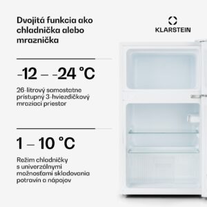 Klarstein Big Daddy Cool, kombinovaná chladnička, 61/26 l, 40 dB, energet. trieda F, biela