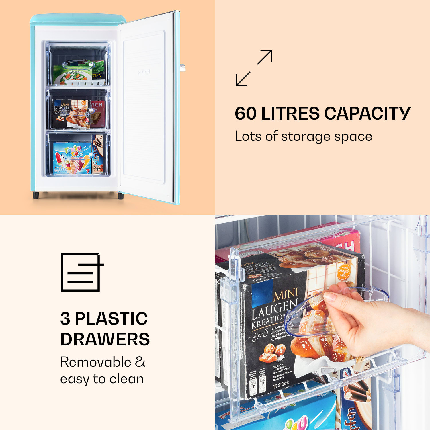 Klarstein Laika 60L, mraznička, 60 l, 3 zásuvky, teplota: -18 až 0 °C