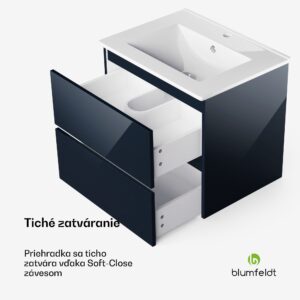 Blumfeldt Johnstone, umývadlo a skrinka do kúpeľne, 60 cm, keramické umývadlo, zatváranie Soft-Close