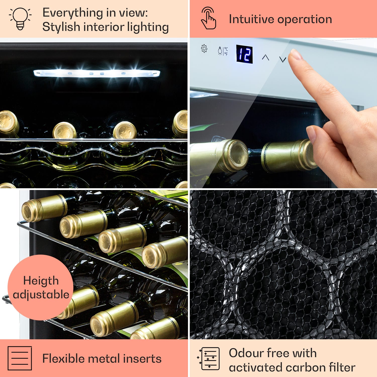 Klarstein Shiraz 16 Quartz, vinotéka, 42 l, 160 W, 5-18°C, dotykový ovládací panel – Obrázok 2