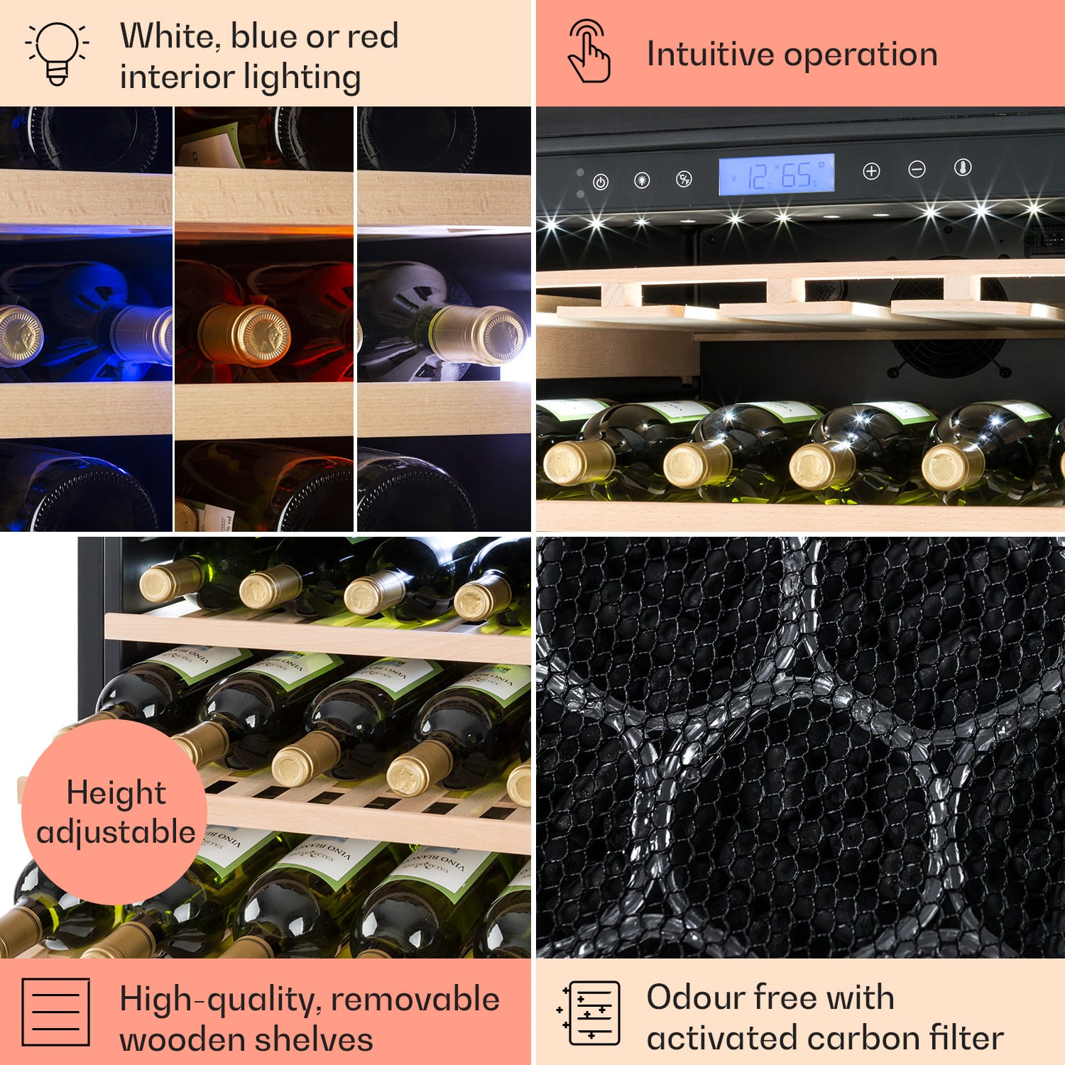 Klarstein Vinovilla Grande 165 Built-in Uno, chladnička na víno, 425 l, 165 fl. Sklenené dvere – Obrázok 2