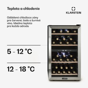 Klarstein Vinamour 45D, vinotéka, 118 l, 45 fliaš, 5–18°C, 2 zóny, nehrdzavejúca oceľ
