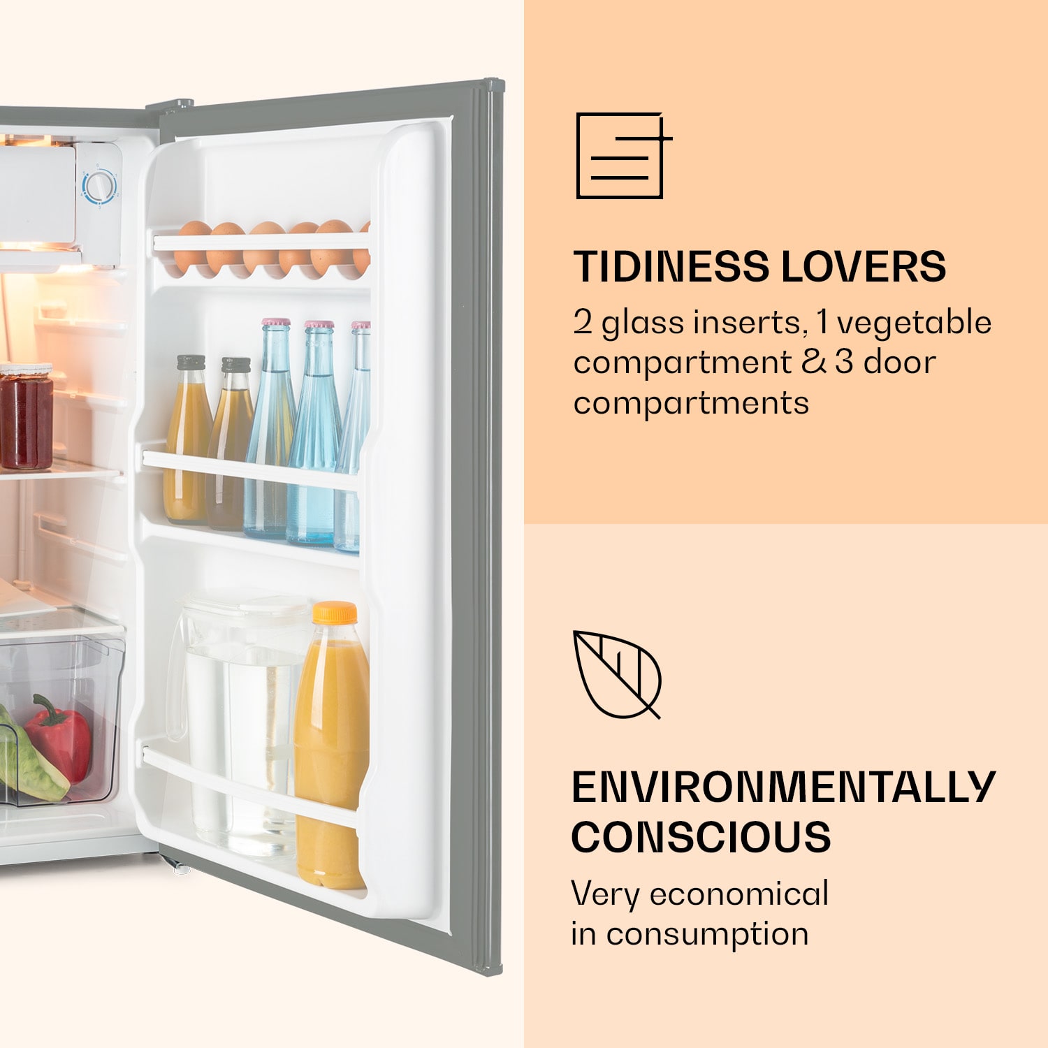 Klarstein Alleinversorger, chladnička, 91 l, energet. trieda F, 2 poschodia mraziaceho priečinku, nehrdzavejúca oceľ