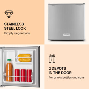 Klarstein CO2-50L1-SG, chladnička, 46 l, energet. trieda F, nehrdzavejúca oceľ, priehradka na ľad