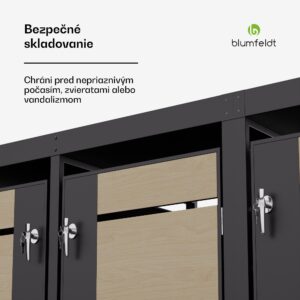 Blumfeldt BinSafe, box na odpadky, 3 odpadkové koše, 240 l, uzamykateľný, pozinkovaná oceľ odolná voči poveternostným vplyvom, výsadbová strecha