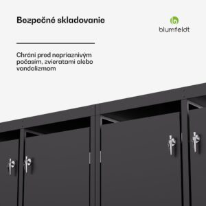 Blumfeldt BinSafe, box na odpadky, 4 odpadkové koše, 240 l, uzamykateľný, pozinkovaná oceľ odolná voči poveternostným vplyvom