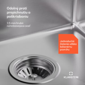 Klarstein TitanSteel Kuchynský drez 45 x 39 cm (DxŠ) s povrchom odolný voči hrdzi, poškriabaniu a teplu