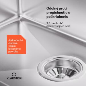 Klarstein TitanSteel Kuchynský drez 45 x 55 cm (DxŠ) s povrchom odolný voči hrdzi, poškriabaniu a teplu