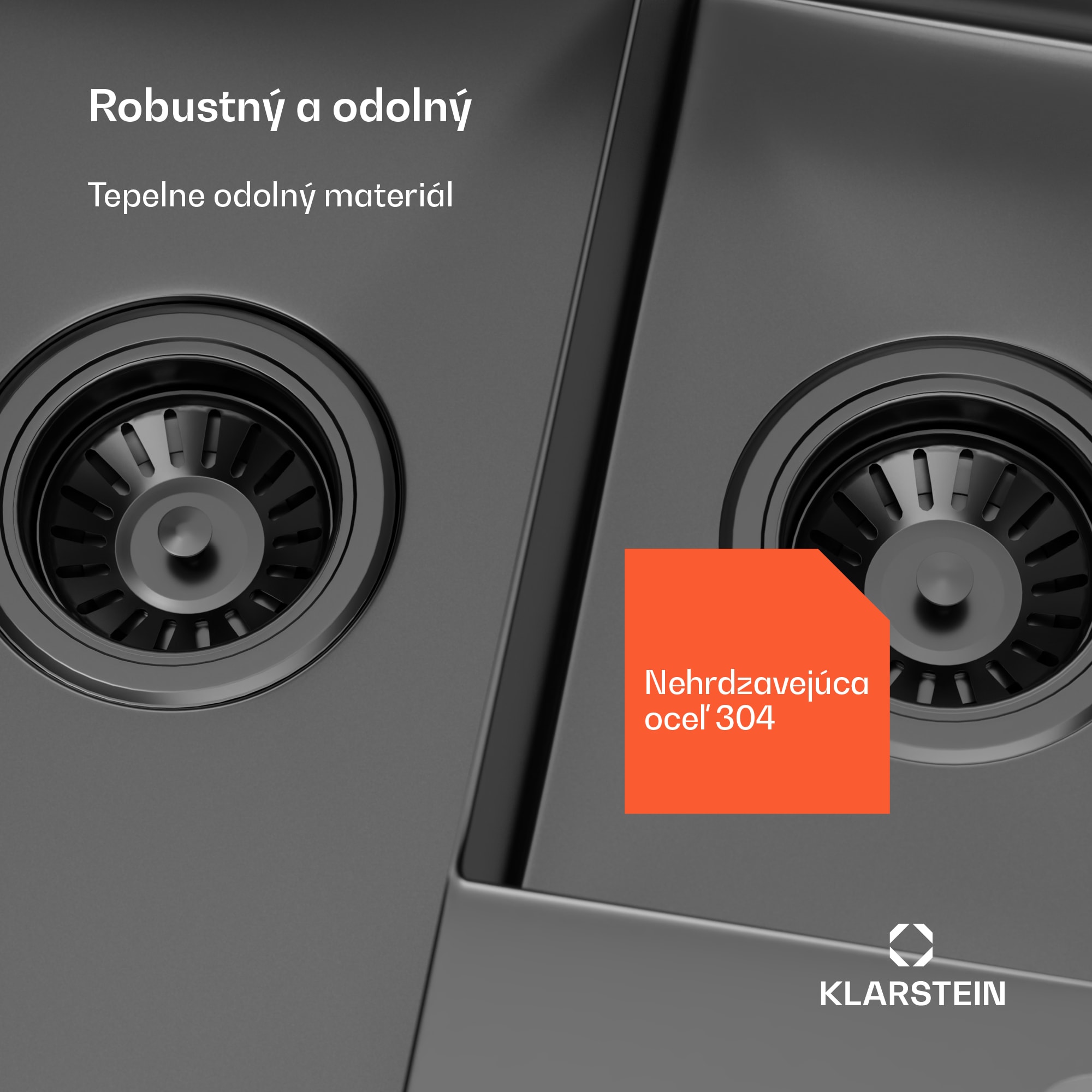 Klarstein TitanSteel kuchynský drez, 61 x 50 cm, 2 umývadlá, nehrdzavejúca oceľ, žiaruvzdorný