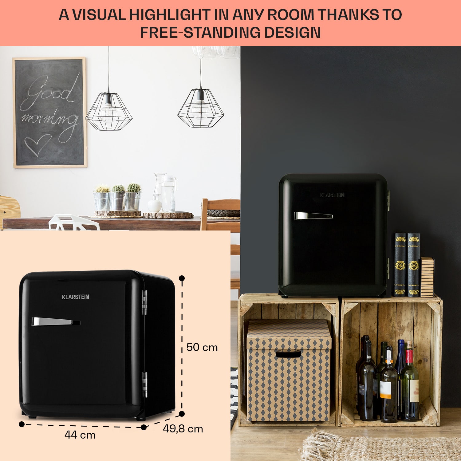 Klarstein Audrey Mini, retro chladnička, 48 l, 2 úrovne – Obrázok 2