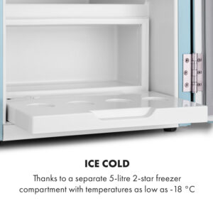 Klarstein Audrey, mini chladnička, energet. trieda E, mraziaci priečinok, LED